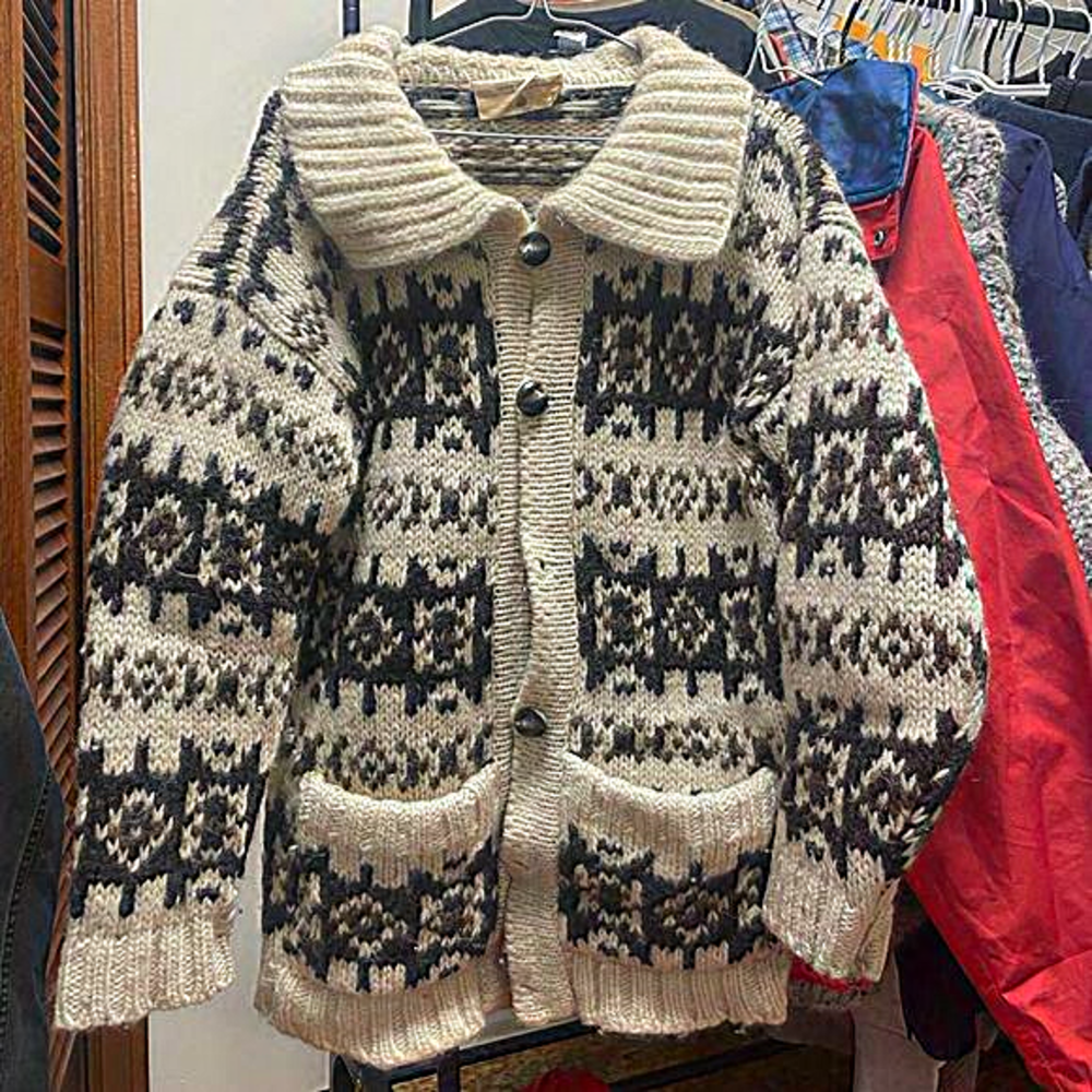 VINTAGE TUNDRA WOOL KNIT CARDIGAN - Icelandic lopi wool Sweater - Made in Canada